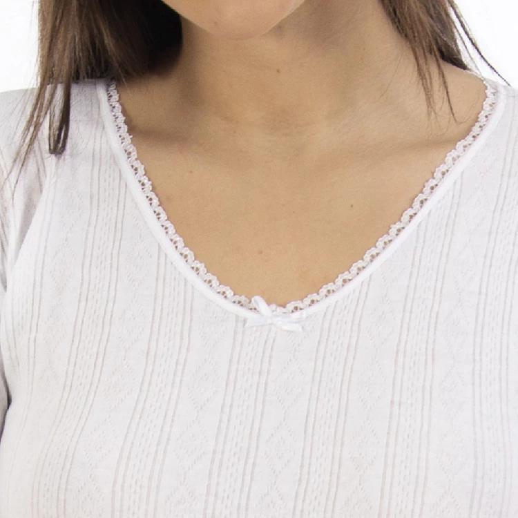 Lacotex Camiseta Interior Cálida de Mujer | Camiseta Manga Larga y Cuello  Pico Bordado | Confort y Protección Cálida Interior | Pack Ahorro 6  Unidades