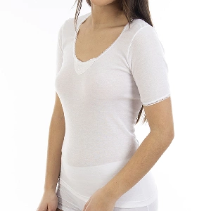 Camiseta interior mujer Lacotex manga corta bordado LCT135