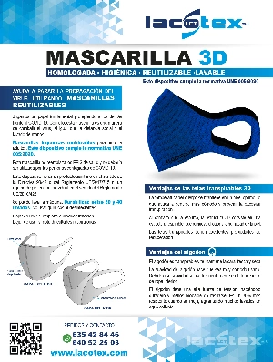 Mascarilla Homologada adulto y niño higiénica lavable reutilizable de tejido 3D. Mascarilla 5